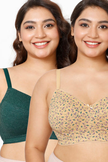Buy Rosaline Cyber Grove Everyday Double Layered Non Wired Full Coverage Super Support Bra (Pack of 2) - Green Tan